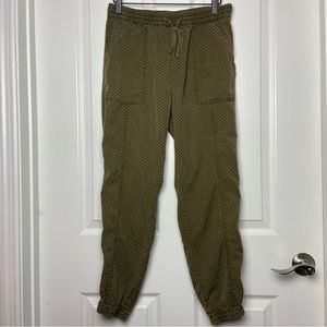 Anthropologie Olive Green w/ Navy Blue Velvet Polka Dot Pattern Joggers Size S